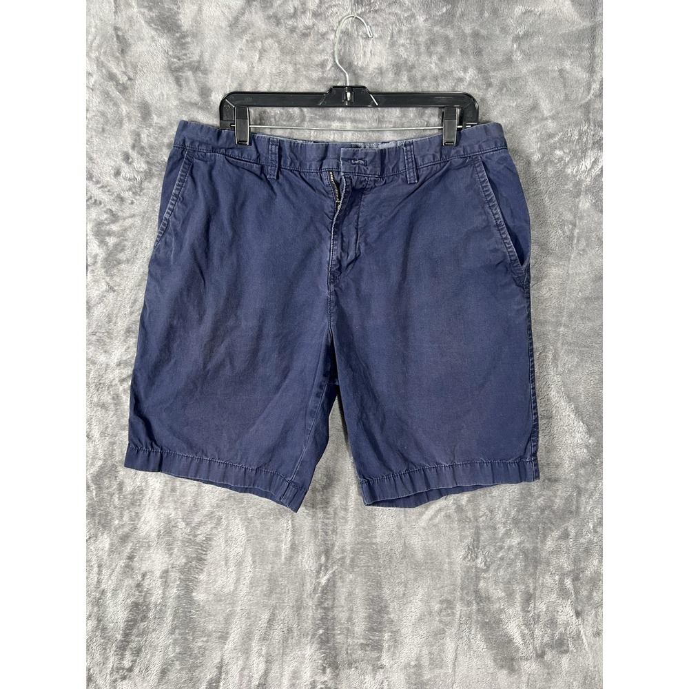 Mens Navy Blue Chino Shorts Flat Front Cotton Blend Ripstop Texture Size 34